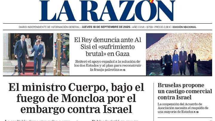 Portada de LA RAZÓN del jueves 18 de septiembre de 2025