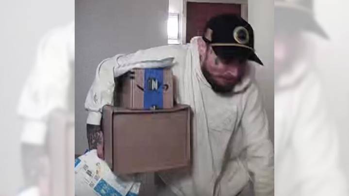 Irvine police search for alleged package thief they’ve dubbed ‘Postal Malone’