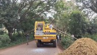 Electricity pole falls on cement mixer in Kittur, none hurt