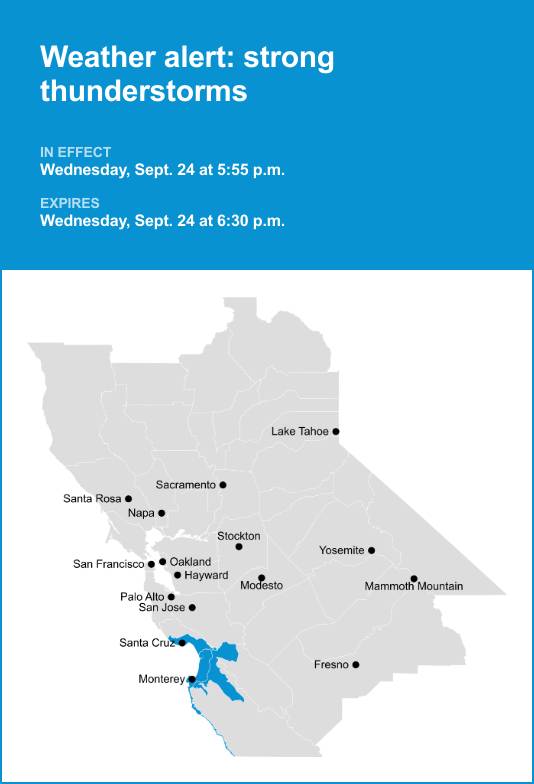 Update: Pea-sized hail predicted with thunderstorms in Monterey Bay Area Wednesday