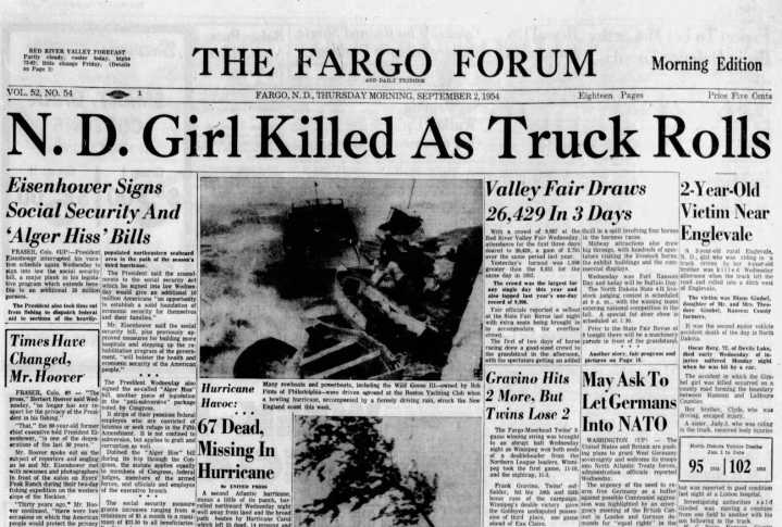 Today in History: North Dakota girl, 2, dies after truck driven by her brother, 9, rolls over