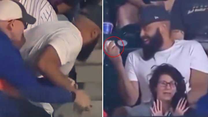 Baseball fans disgusted at shocking moment 'jerk' STEALS souvenir from elderly man at New York Mets game