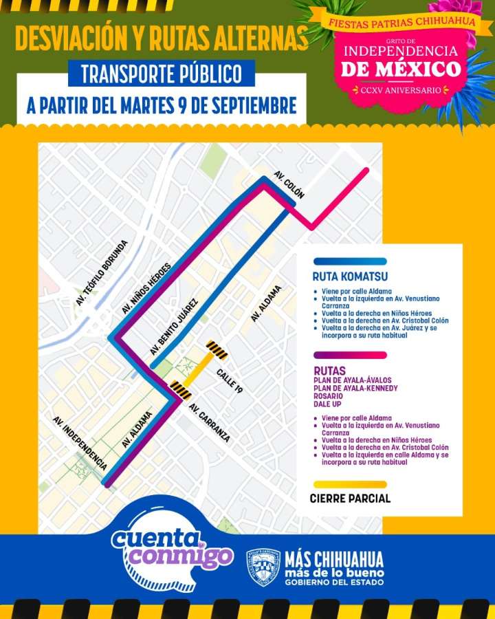 Anuncian modificaciones en rutas de transporte por festejos patrios