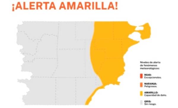 Alerta amarrilla por fuertes vientos en la zona costera de la Provincia