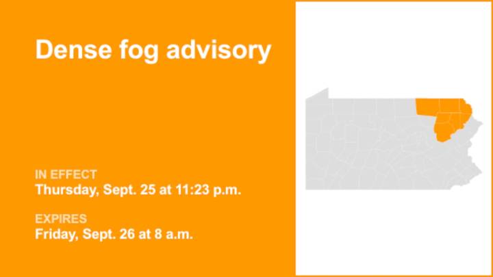 Dense fog advisory affecting Northeast Pa. until Friday morning