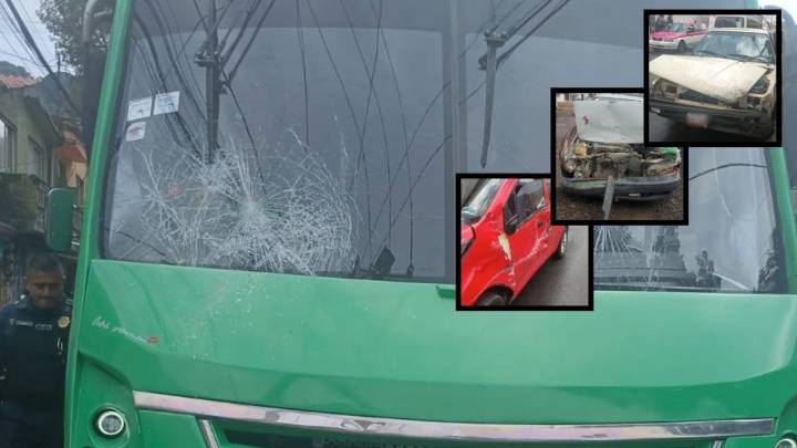 Riña en autobús en San Mateo Tlaltenango provoca carambola y destrucción