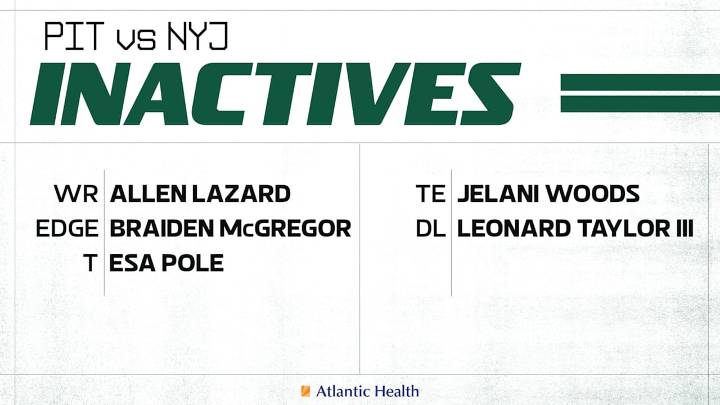 Jets List 5 Inactives for Season Opener Against Pittsburgh at MetLife Stadium