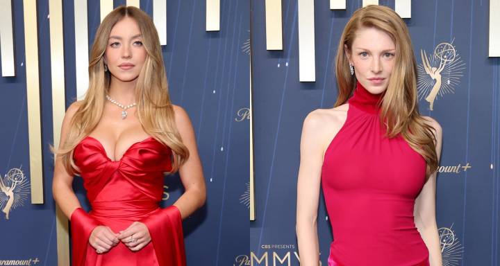 Sydney Sweeney & Hunter Schafer Twin in Red at Emmy Awards 2025 | 2025 Emmy Awards, Emmy Awards, Hunter Schafer, Sydney Sweeney