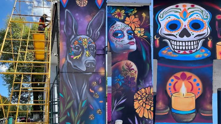 ¡Ya se siente el Día de Muertos! Doner Wan transforma el recinto ferial de Tlaxcala con su arte en grafiti