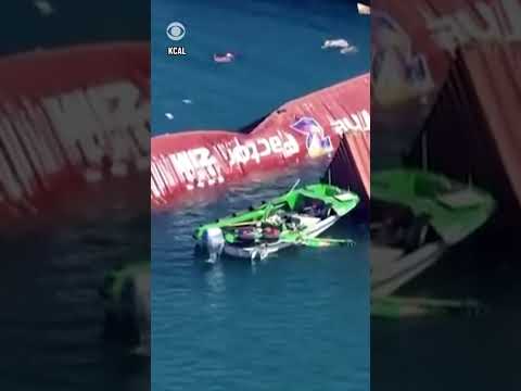Dozens of shipping containers spill into water at Port of Long Beach #shorts