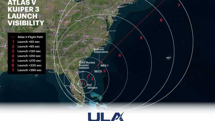 Florida rocket launch visibility map includes these cities and states