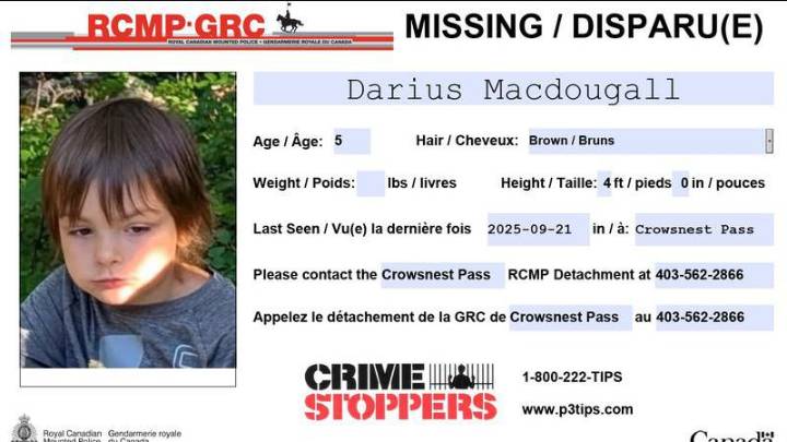 Five-year-old remains missing from Crowsnest Pass