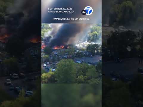 Drone footage shows Michigan church burning after shooting