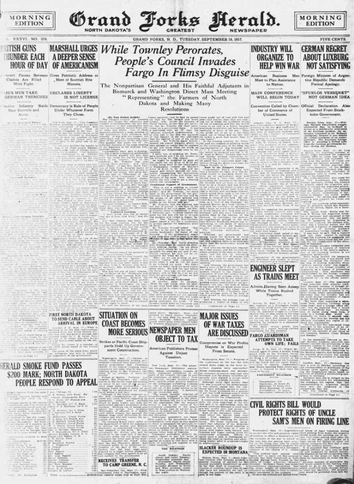 Today in History: September 18, 1917 - Prominent Fargo men may be hauled up in liquor case