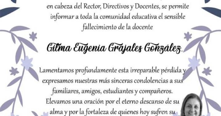 Más docentes y la Gobernación expresan dolor por muerte de la maestra Gilma, resaltan su amor por la educación