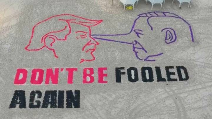 Video: Tel Aviv beach features Trump-Netanyahu art display