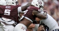 Texas A&M's Cashius Howell sacks Utah State QB three times in a row