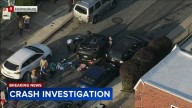 Car strikes parked vehicles, flips over in the Holmesburg section of Philadelphia