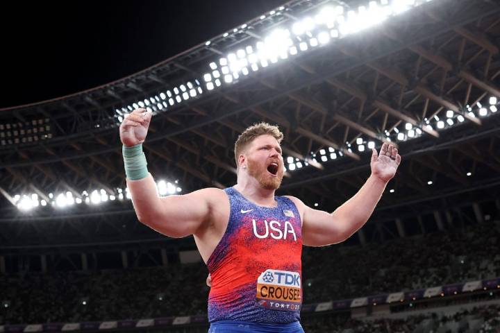Ryan Crouser, in his first meet of the season, wins third straight shot put world title
