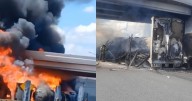 Otra pipa incendiada tras chocar contra un tráiler en Apodaca, Nuevo León