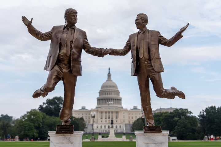 12-foot statue of Trump and Epstein installed near Capitol by anonymous art collective