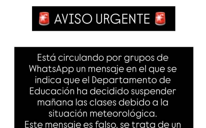El mensaje falso que 'corre' por Whatsapp en Aragón: no se suspende el colegio por la fuerte tormenta