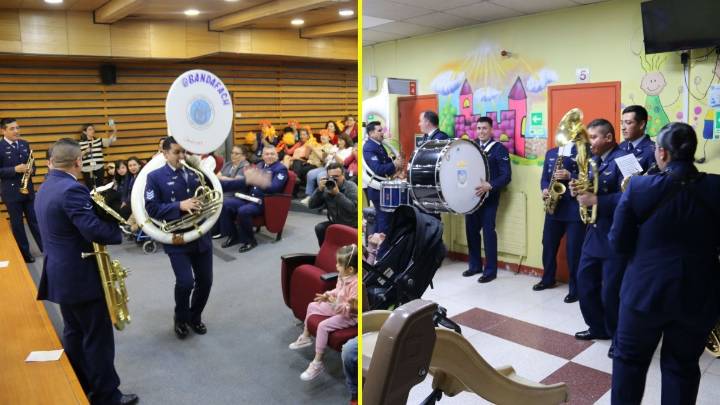 Banda de la FACh hace bailar a los niños en aniversario 124 del Hospital Dr. Roberto del Río