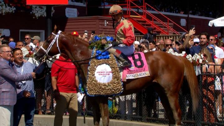 'Antiquarian' wins near-disastrous Jockey Club Gold Cup Stakes