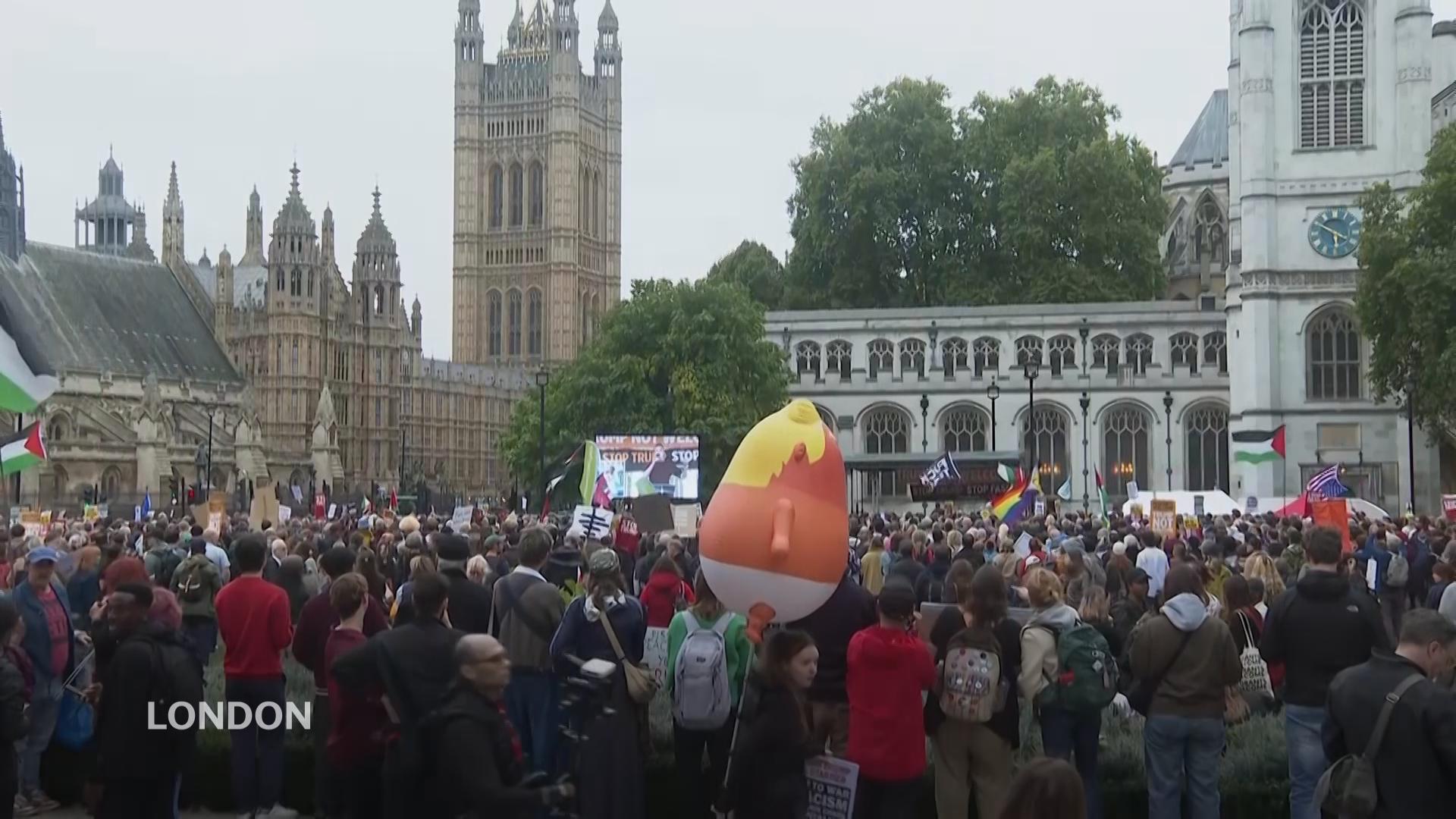Protesters march to Parliament during Trump's second state visit to the UK