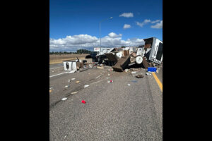 RV disintegrates after rollover crash on US-20; blocks westbound traffic
