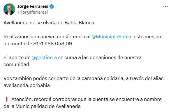 Avellaneda sigue ayudando a Bahía Blanca a meses de la trágica inundación