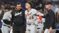 Tigers' Javier Báez leaves game against Marlins after foul tip strikes near his left eye