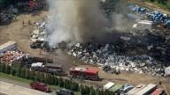 Firefighters battling large junkyard fire on Easton Road in Pipersville, Bucks County