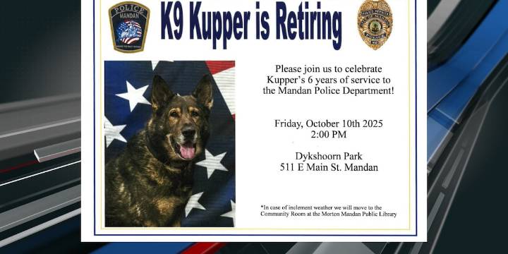 Retirement party planned for Mandan Police K9, Kupper