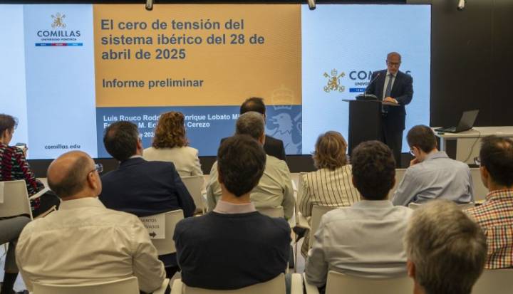 Un informe preliminar del IIT de la Universidad Pontiﬁcia Comillas concluye que la programación de insuﬁciente generación síncrona con control dinámico de tensión fue la causa del apagón  del 28 de ab
