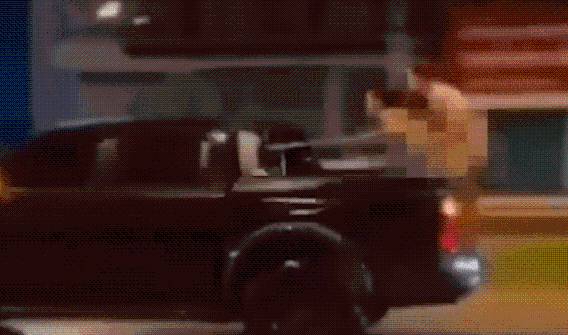 Shocking moment naked Russian couple romp while STANDING in the back of a speeding truck for stupid social media stunt
