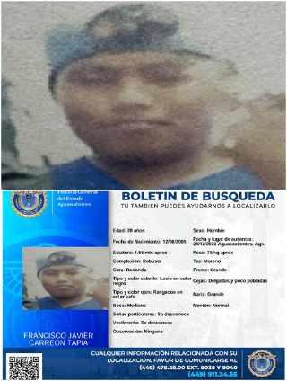 Solicitan ayuda para localizar a Francisco Javier Carreón, desaparecido en Aguascalientes