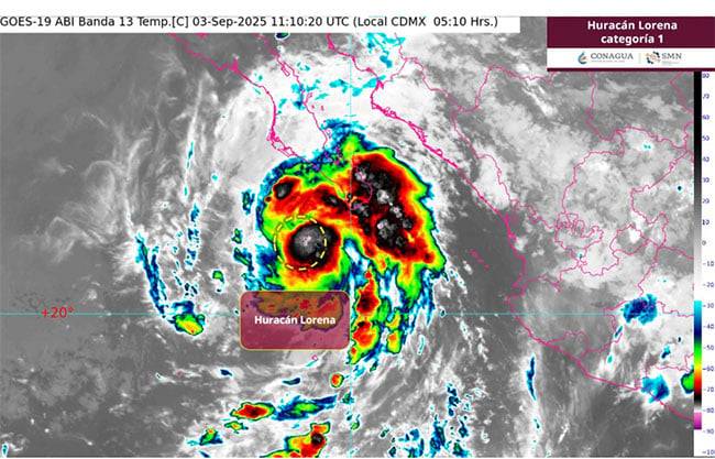 Se intensifica ‘Lorena’ a huracán categoría 1 en dirección a Baja California Sur