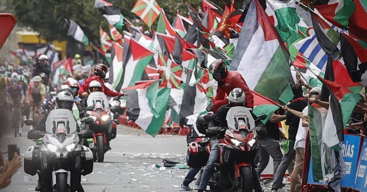 Las protestas pro Palestina 'suspenden' el fin de etapa de la Vuelta a Bilbao