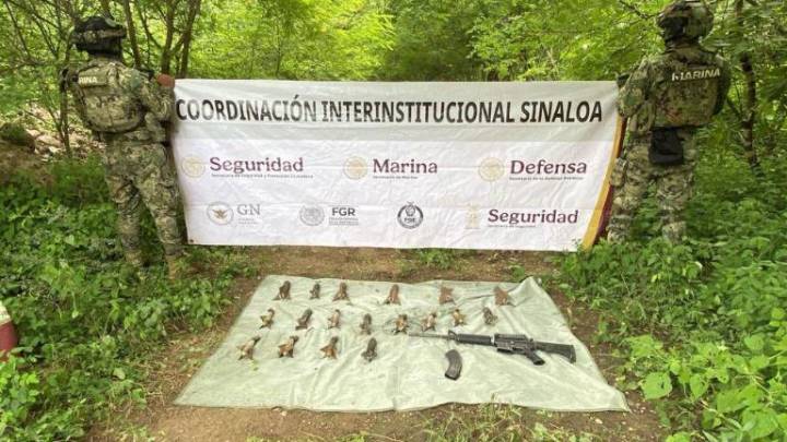 Guardia Nacional y Semar aseguran fentanilo, armas y explosivos en operativos en Sinaloa