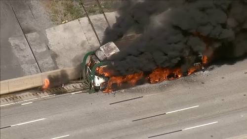 Trash truck fire on I-95 in Northeast Philadelphia blocking all SB lanes