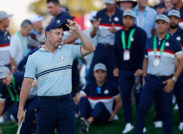 Rory McIlroy appears to make offensive gesture at US crowd as Grand Slam winner hails ‘great day’ for Europe