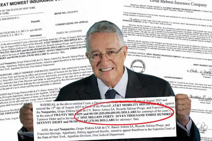 Salinas Pliego vs. AT&T: Publican pruebas que avalan pago de fianza de 25 mdd en Nueva York