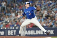 Three Blue Jays pitchers combine for six perfect innings before Boston's Duran doubles in seventh