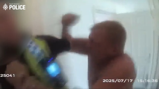Shocking moment knifeman charges at and slashes police officer in neck