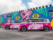 Freebee rides around Wynwood in hot pink Volkswagen vans