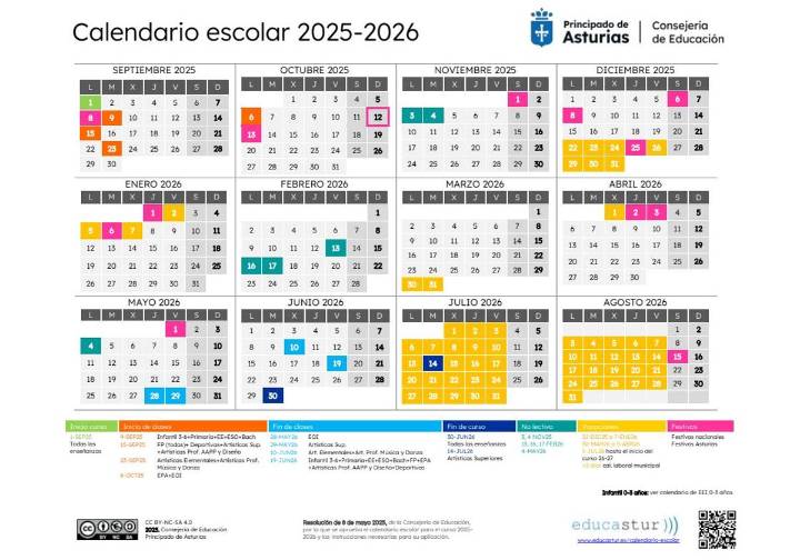 Calendario escolar en Asturias del curso 2025-2026: vacaciones, festivos...