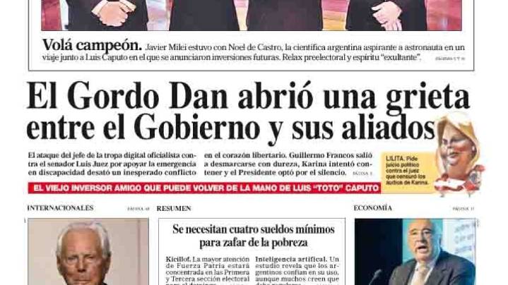 La tapa del Diario PERFIL del sábado 6 de septiembre de 2025