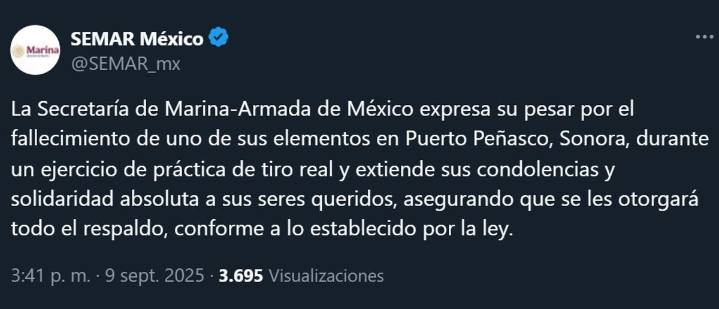 Muere capitán de la Semar durante práctica de tiro en Sonora