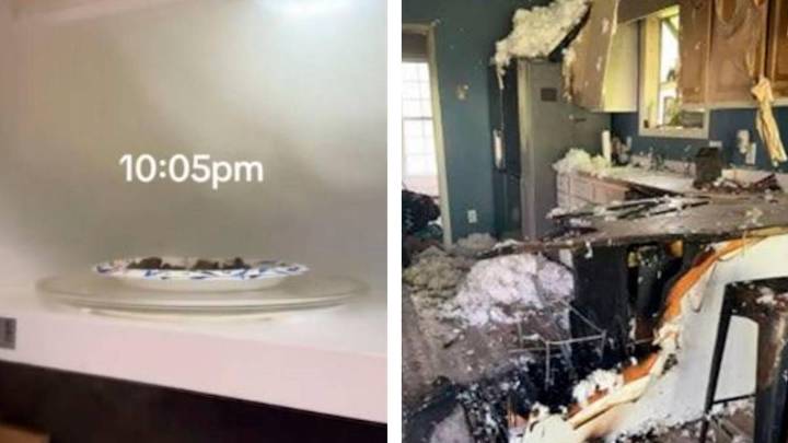 ¡Qué descuido! Joven puso a calentar un brownie en el microondas e incendió su casa